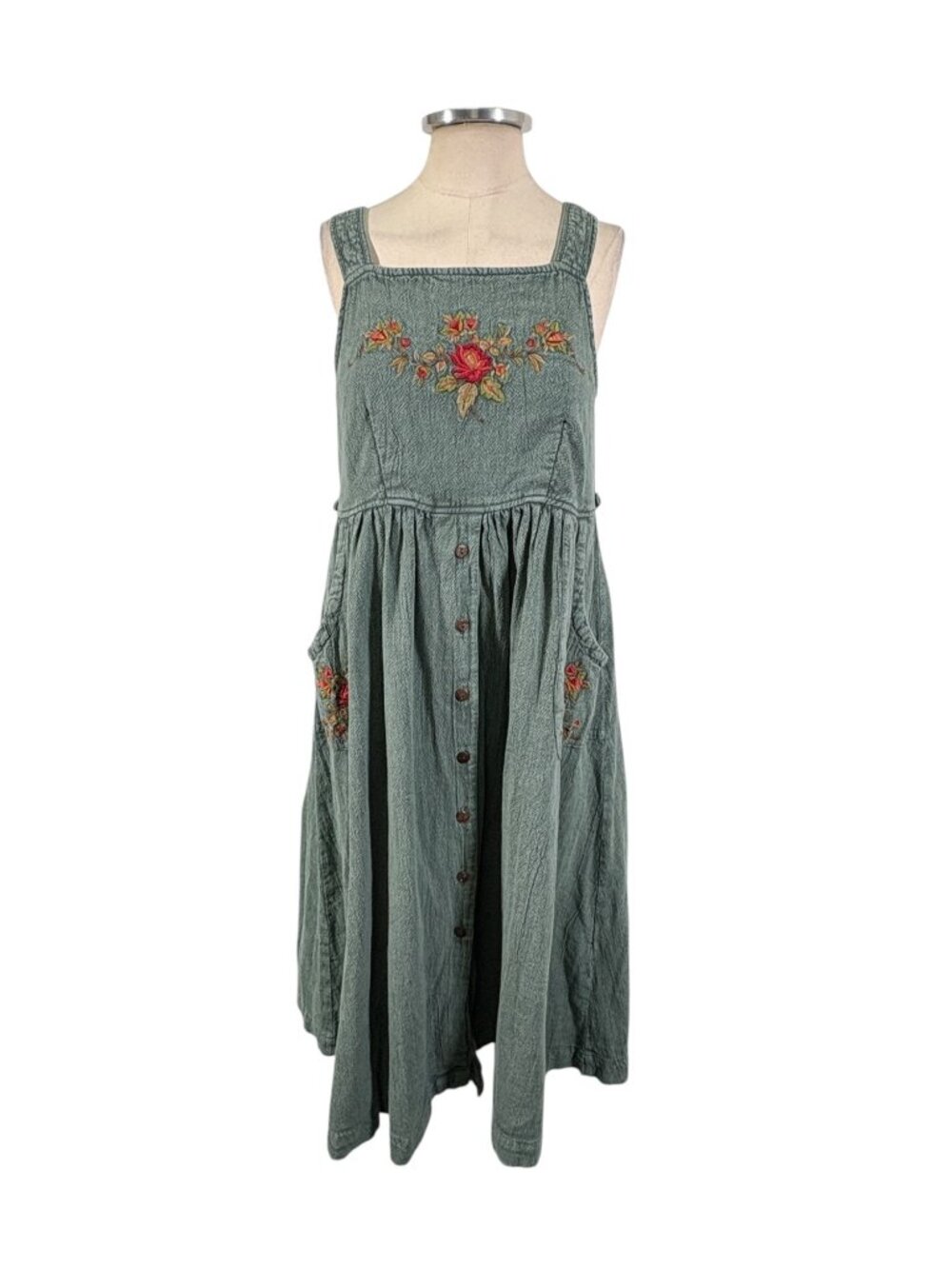 April Cornell Sleeveless Cottagecore Floral Embroidered Midi Dress Size XS